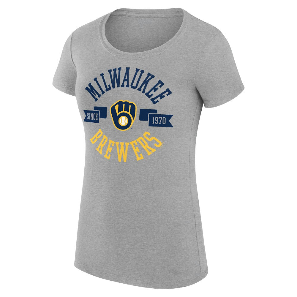 Milwaukee Brewers G-III 4Her by Carl Banks Women's Super-Slim Fit Lightweight City Graphic T-Shirt - Heather Gray