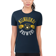 Milwaukee Brewers G-III 4Her by Carl Banks Women's Super-Slim Fit Lightweight City Graphic T-Shirt - Navy