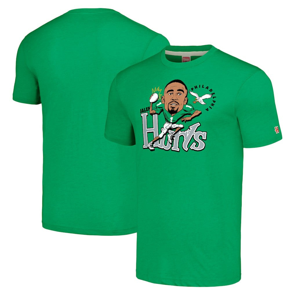 Jalen Hurts Philadelphia Eagles Homage Unisex Caricature Player Tri-Blend T-Shirt - Kelly Green sale