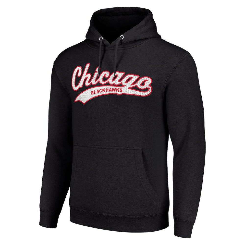 Chicago Blackhawks Starter Tailsweep Fleece Tri-Blend Pullover Hoodie Black