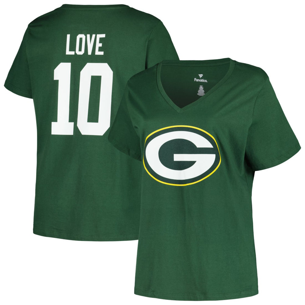 Jordan Love Green Bay Packers Women's Plus Size Name & Number V-Neck T-Shirt - Green sale