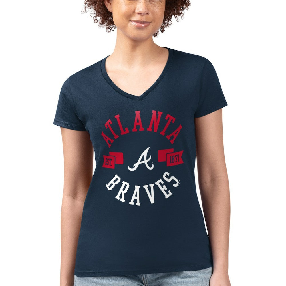 Atlanta Braves G-III 4Her by Carl Banks Women's Super-Slim Fit Lightweight City Graphic V-Neck T-Shirt - Navy