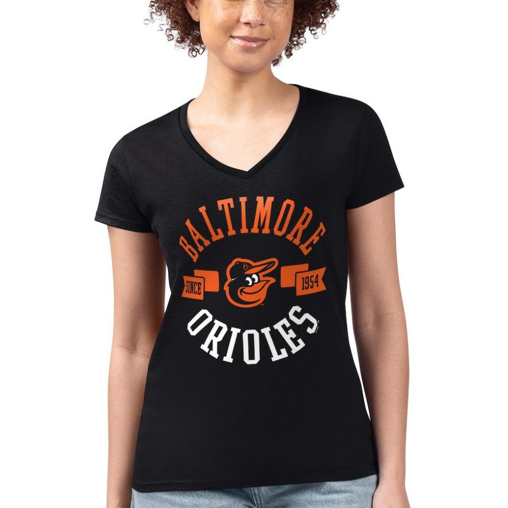 Baltimore Orioles G-III 4Her by Carl Banks Women's Super-Slim Fit Lightweight City Graphic V-Neck T-Shirt - Black