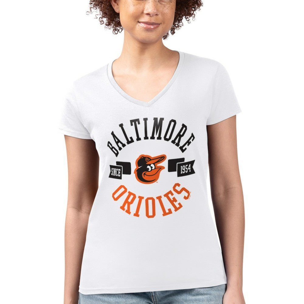 Baltimore Orioles G-III 4Her by Carl Banks Women's Super-Slim Fit Lightweight City Graphic V-Neck T-Shirt - White