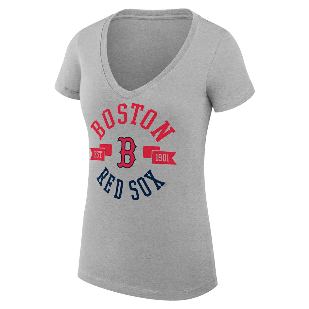 Boston Red Sox G-III 4Her by Carl Banks Women's Super-Slim Fit Lightweight City Graphic V-Neck T-Shirt - Heather Gray
