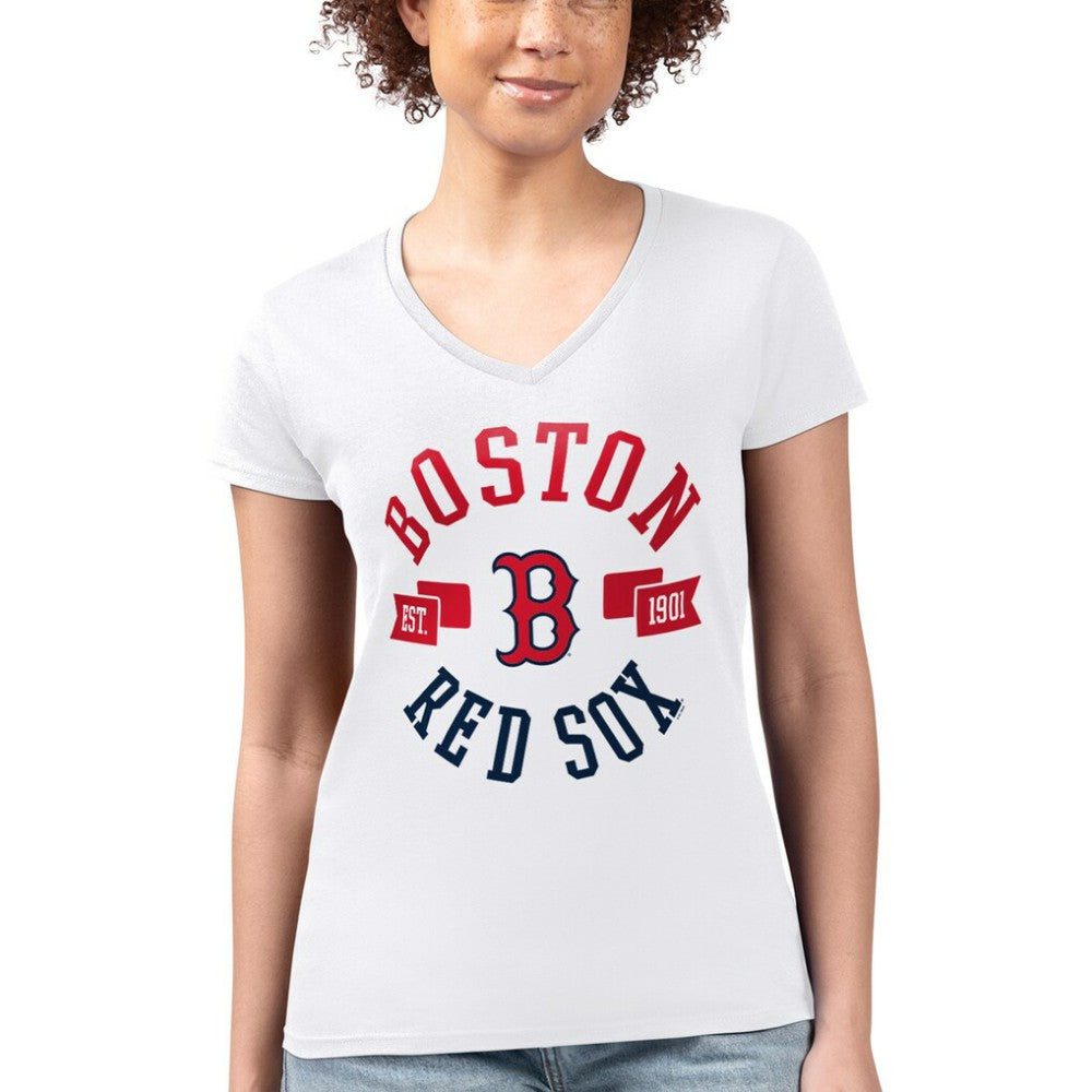 Boston Red Sox G-III 4Her by Carl Banks Women's Super-Slim Fit Lightweight City Graphic V-Neck T-Shirt - White