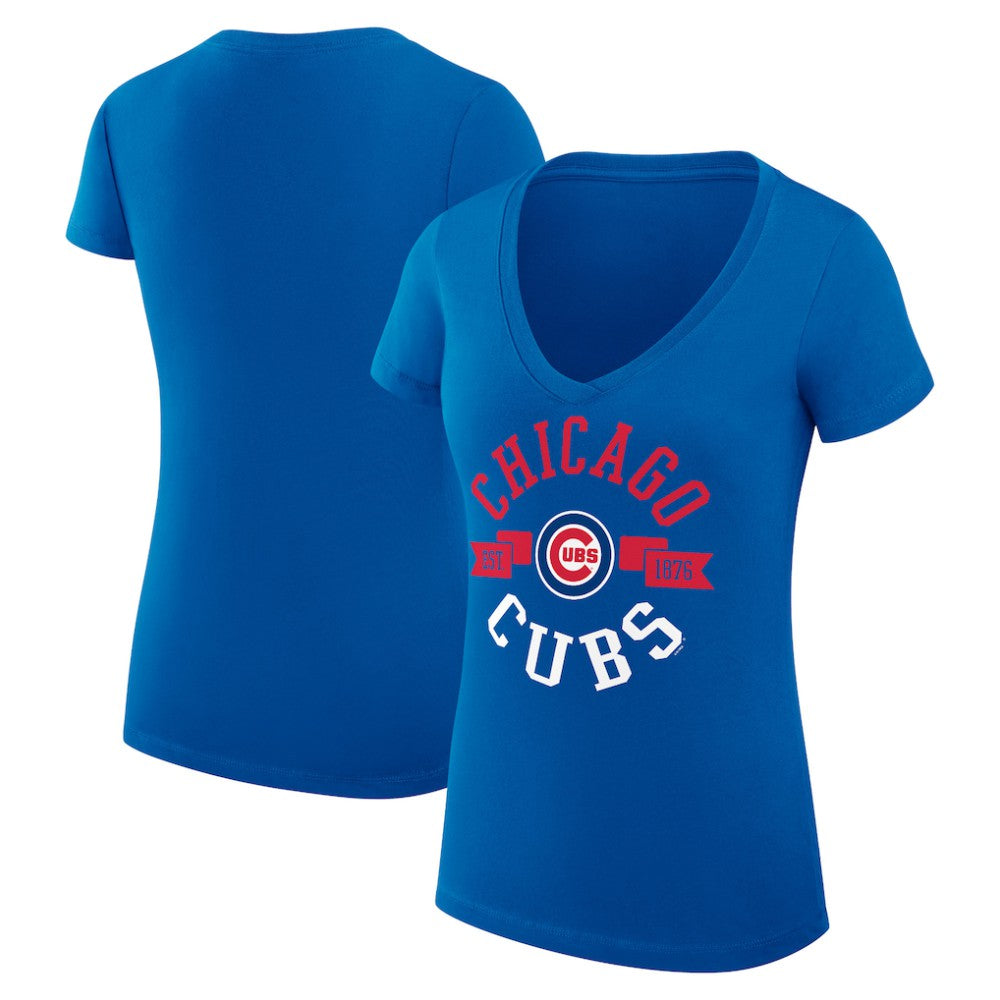 Chicago Cubs G-III 4Her by Carl Banks Women's Super-Slim Fit Lightweight City Graphic V-Neck T-Shirt - Royal