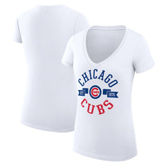 Chicago Cubs G-III 4Her by Carl Banks Women's Super-Slim Fit Lightweight City Graphic V-Neck T-Shirt - White