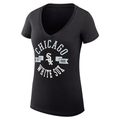 Chicago White Sox G-III 4Her by Carl Banks Women's Super-Slim Fit Lightweight City Graphic V-Neck T-Shirt - Black