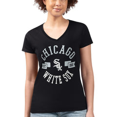 Chicago White Sox G-III 4Her by Carl Banks Women's Super-Slim Fit Lightweight City Graphic V-Neck T-Shirt - Black