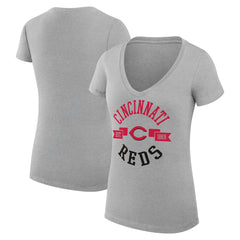 Cincinnati Reds G-III 4Her by Carl Banks Women's Super-Slim Fit Lightweight City Graphic V-Neck T-Shirt - Heather Gray