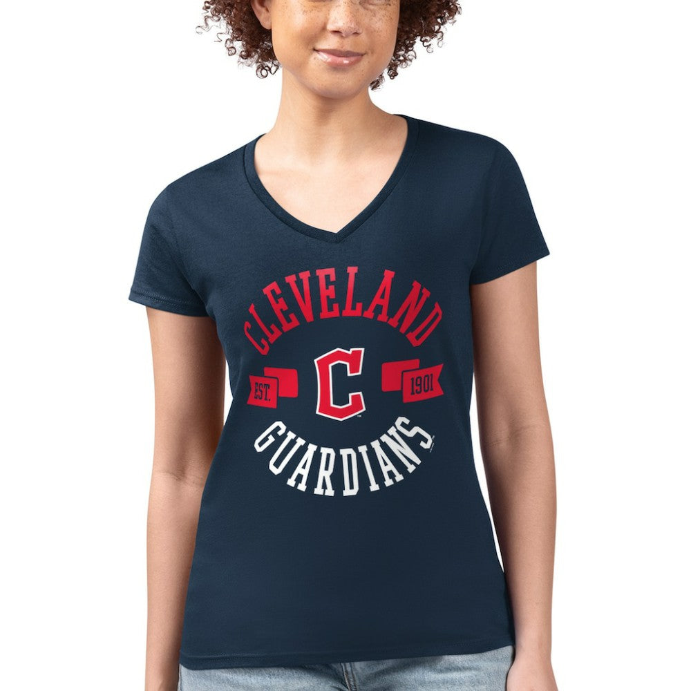 Cleveland Guardians G-III 4Her by Carl Banks Women's Super-Slim Fit Lightweight City Graphic V-Neck T-Shirt - Navy