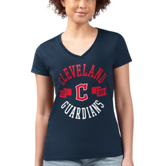 Cleveland Guardians G-III 4Her by Carl Banks Women's Super-Slim Fit Lightweight City Graphic V-Neck T-Shirt - Navy