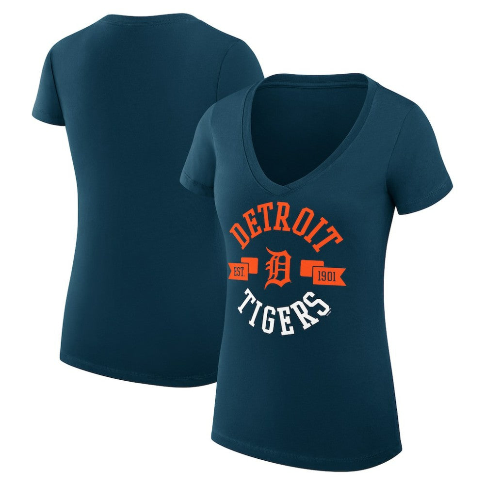 Detroit Tigers G-III 4Her by Carl Banks Women's Super-Slim Fit Lightweight City Graphic V-Neck T-Shirt - Navy