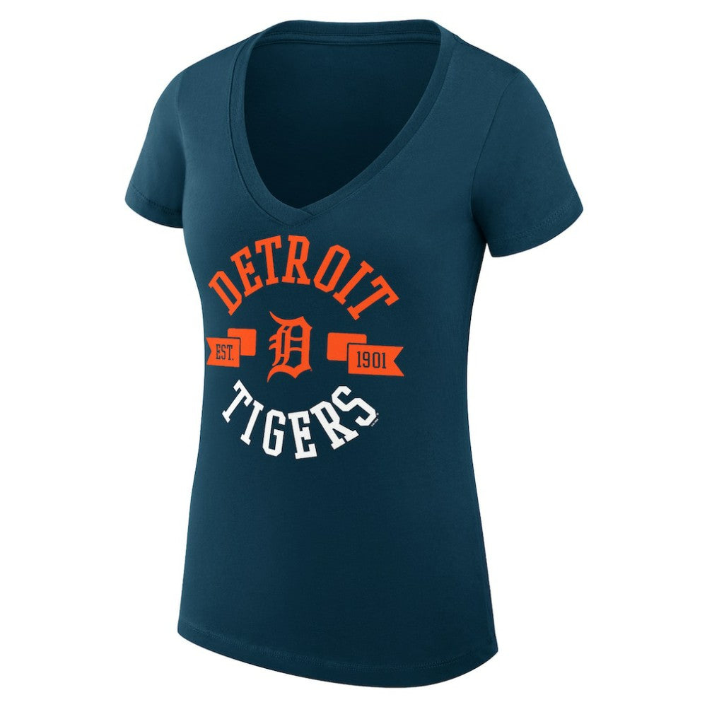 Detroit Tigers G-III 4Her by Carl Banks Women's Super-Slim Fit Lightweight City Graphic V-Neck T-Shirt - Navy