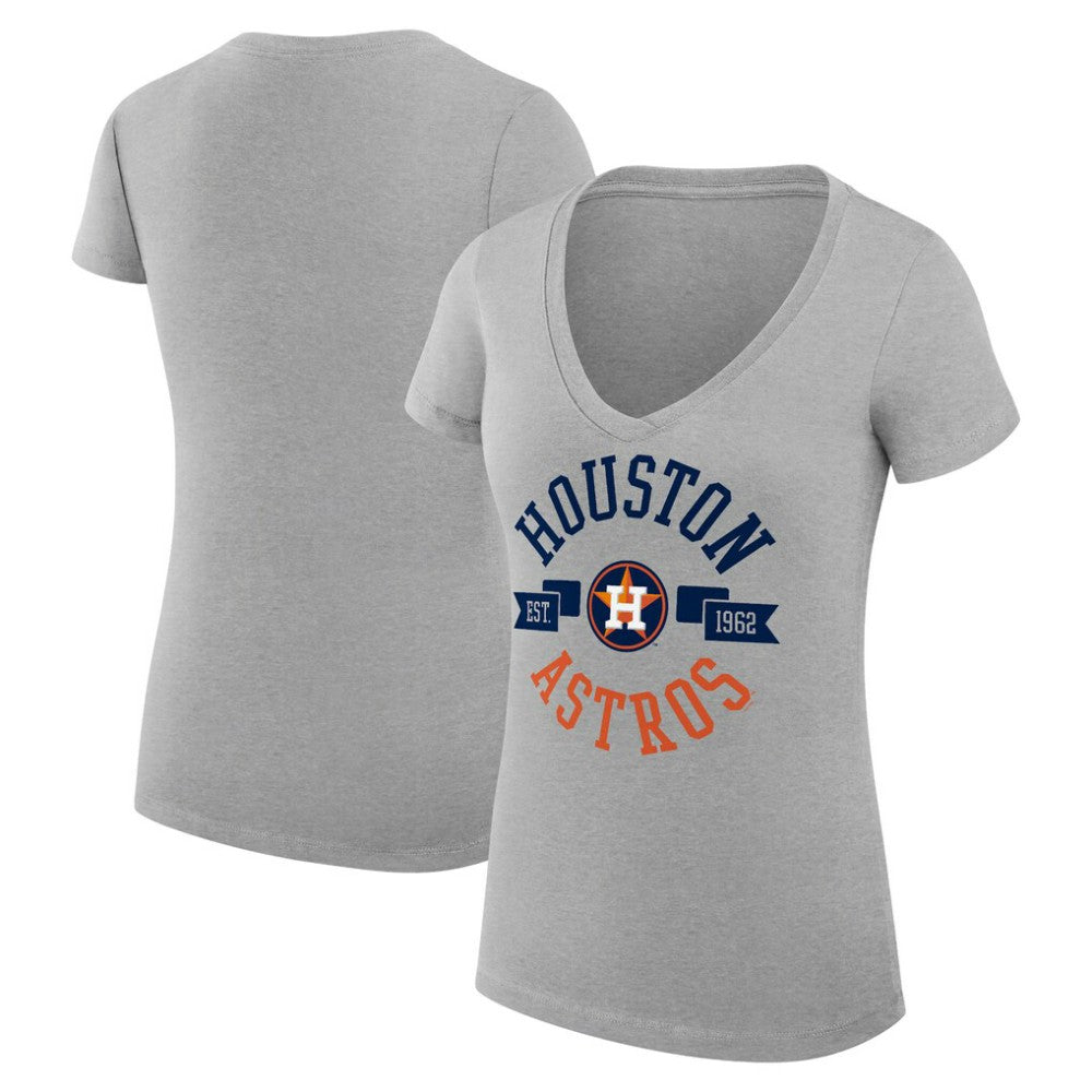 Houston Astros G-III 4Her by Carl Banks Women's Super-Slim Fit Lightweight City Graphic V-Neck T-Shirt - Heather Gray