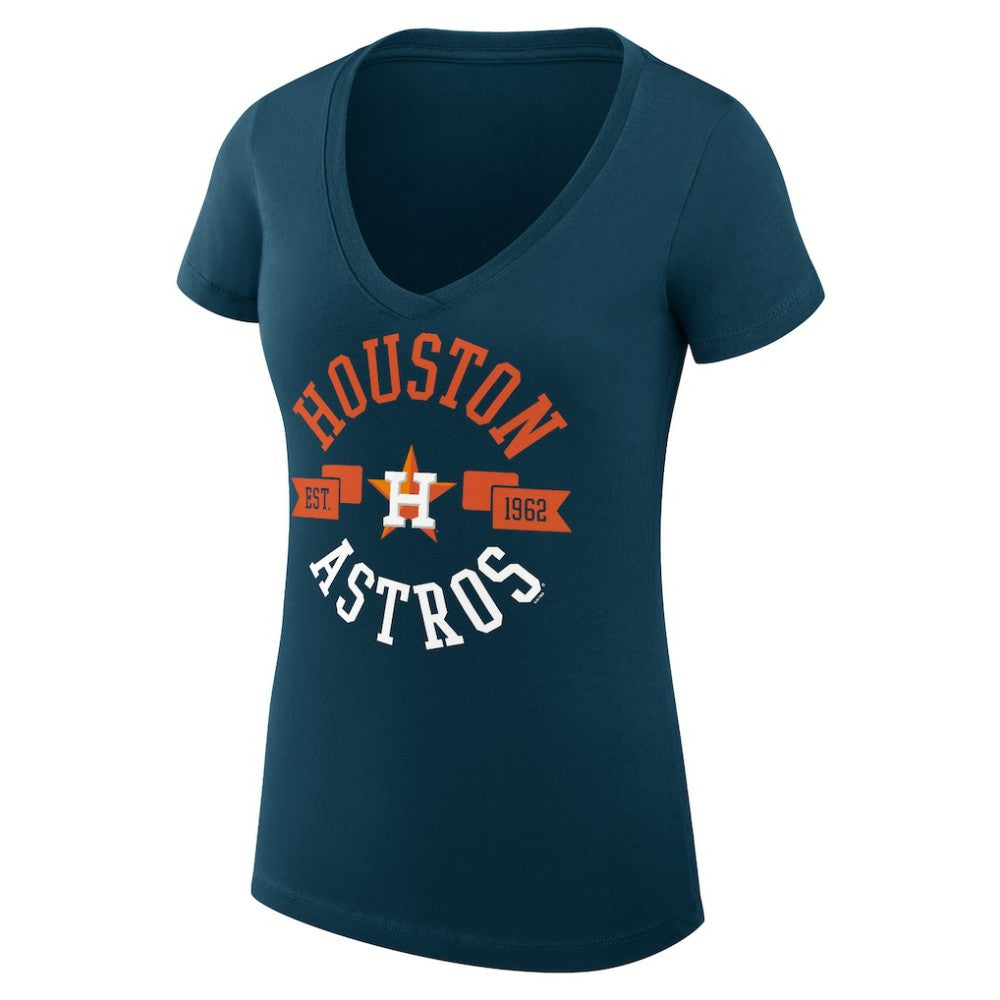 Houston Astros G-III 4Her by Carl Banks Women's Super-Slim Fit Lightweight City Graphic V-Neck T-Shirt - Navy