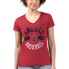 Los Angeles Angels G-III 4Her by Carl Banks Women's Super-Slim Fit Lightweight City Graphic V-Neck T-Shirt - Red