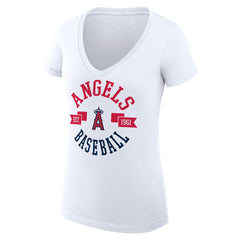 Los Angeles Angels G-III 4Her by Carl Banks Women's Super-Slim Fit Lightweight City Graphic V-Neck T-Shirt - White