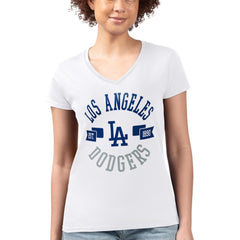 Los Angeles Dodgers G-III 4Her by Carl Banks Women's Super-Slim Fit Lightweight City Graphic V-Neck T-Shirt - White