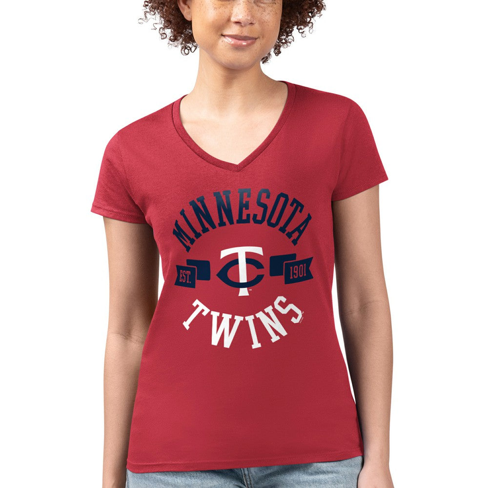 Minnesota Twins G-III 4Her by Carl Banks Women's Super-Slim Fit Lightweight City Graphic V-Neck T-Shirt - Red