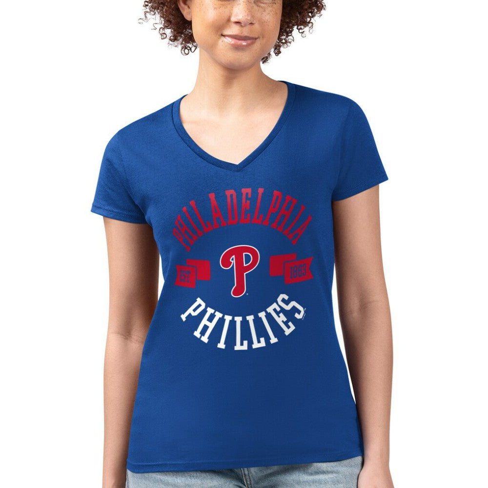 Philadelphia Phillies G-III 4Her by Carl Banks Women's Super-Slim Fit Lightweight City Graphic V-Neck T-Shirt - Royal