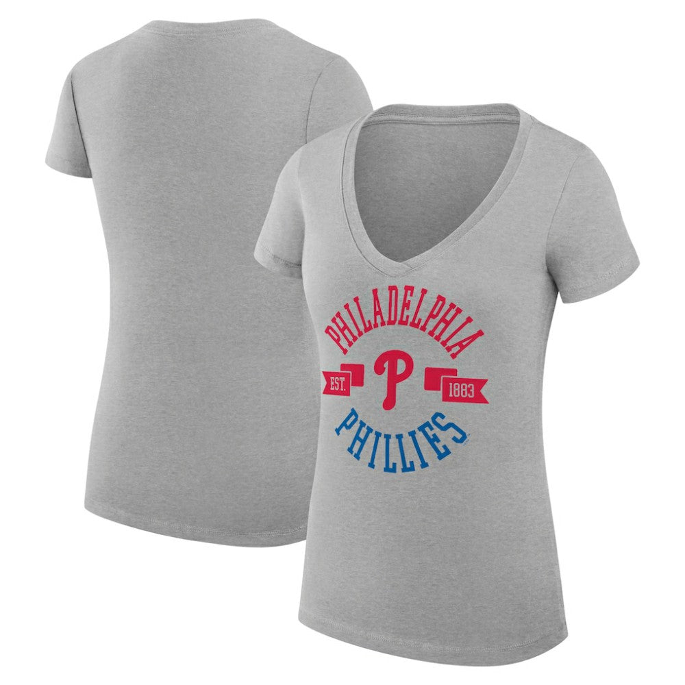 Philadelphia Phillies G-III 4Her by Carl Banks Women's Super-Slim Fit Lightweight City Graphic V-Neck T-Shirt - Heather Gray
