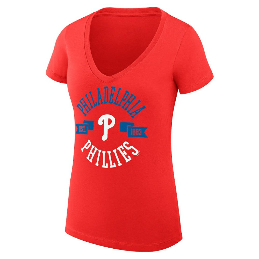 Philadelphia Phillies G-III 4Her by Carl Banks Women's Super-Slim Fit Lightweight City Graphic V-Neck T-Shirt - Red