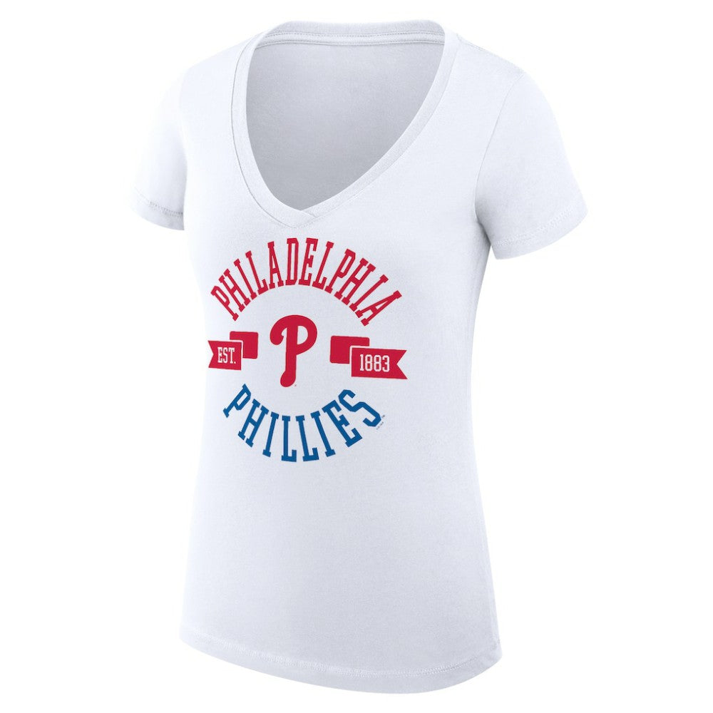 Philadelphia Phillies G-III 4Her by Carl Banks Women's Super-Slim Fit Lightweight City Graphic V-Neck T-Shirt - White