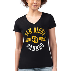 San Diego Padres G-III 4Her by Carl Banks Women's Super-Slim Fit Lightweight City Graphic V-Neck T-Shirt - Black