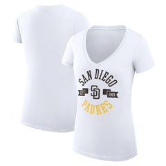 San Diego Padres G-III 4Her by Carl Banks Women's Super-Slim Fit Lightweight City Graphic V-Neck T-Shirt - White