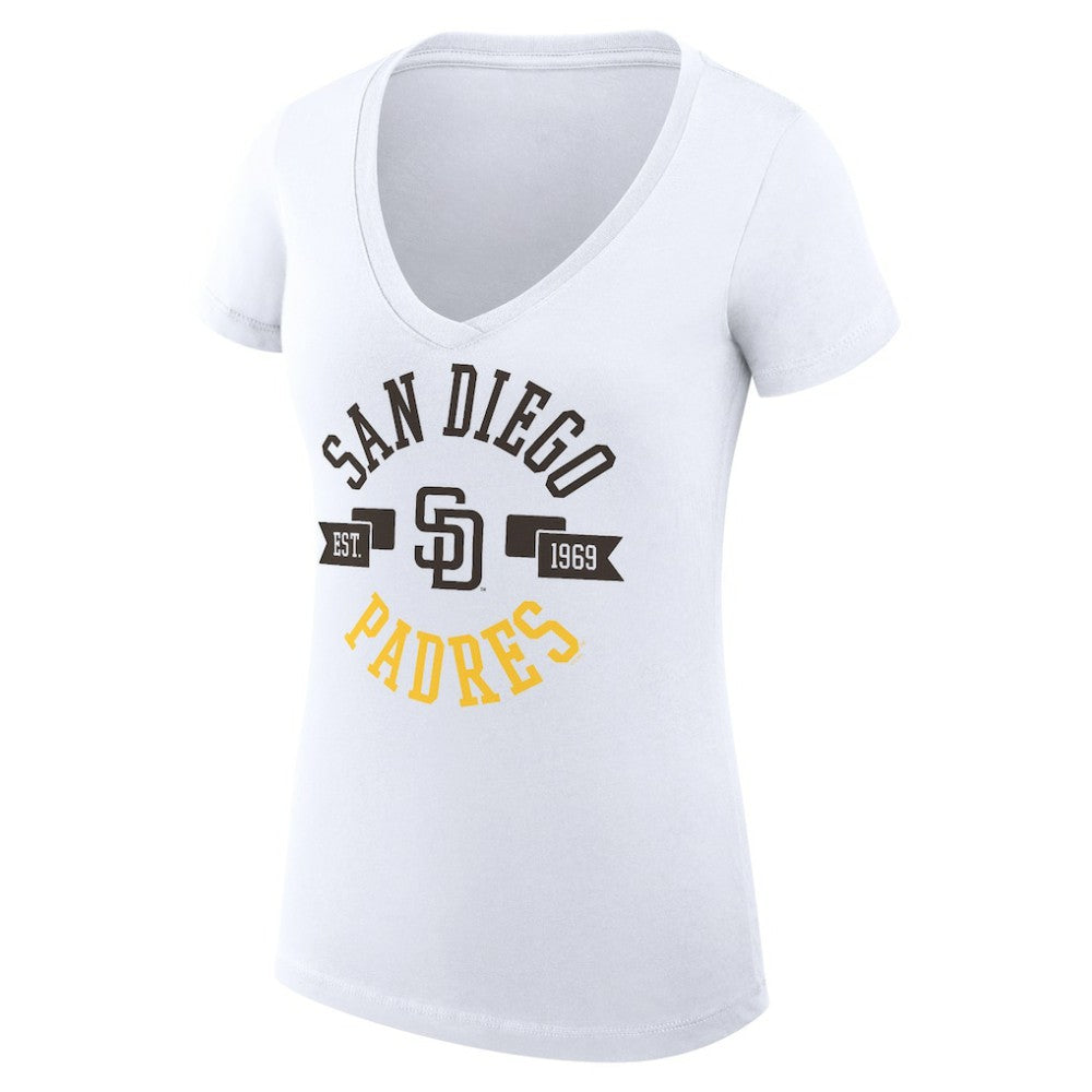 San Diego Padres G-III 4Her by Carl Banks Women's Super-Slim Fit Lightweight City Graphic V-Neck T-Shirt - White