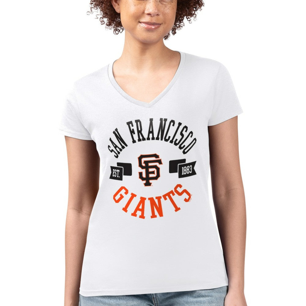 San Francisco Giants G-III 4Her by Carl Banks Women's Super-Slim Fit Lightweight City Graphic V-Neck T-Shirt - White