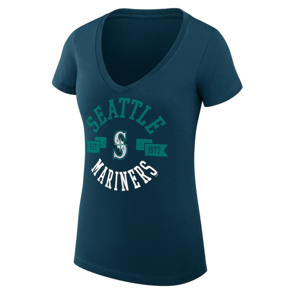 Seattle Mariners G-III 4Her by Carl Banks Women's Super-Slim Fit Lightweight City Graphic V-Neck T-Shirt - Navy