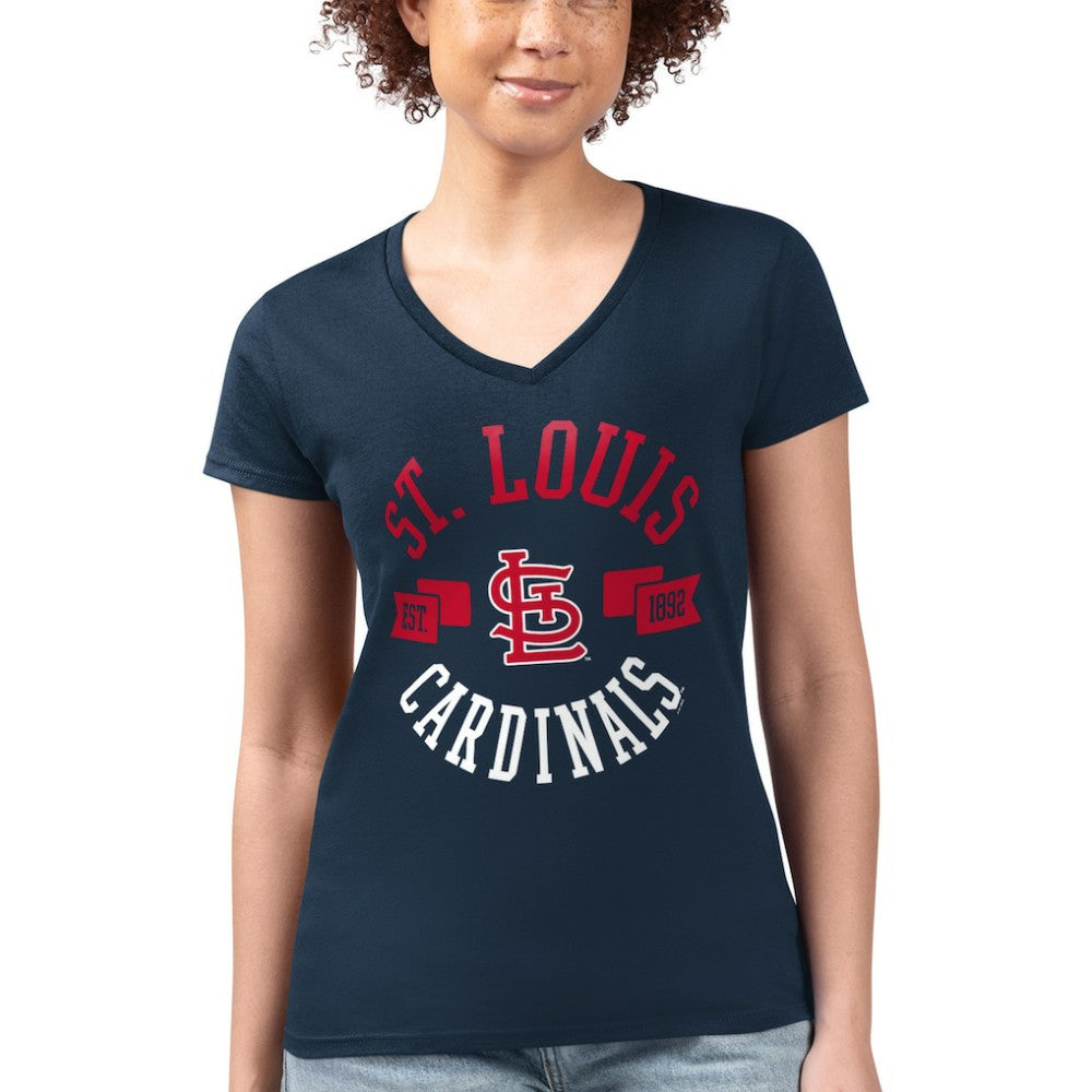 St. Louis Cardinals G-III 4Her by Carl Banks Women's Super-Slim Fit Lightweight City Graphic V-Neck T-Shirt - Navy