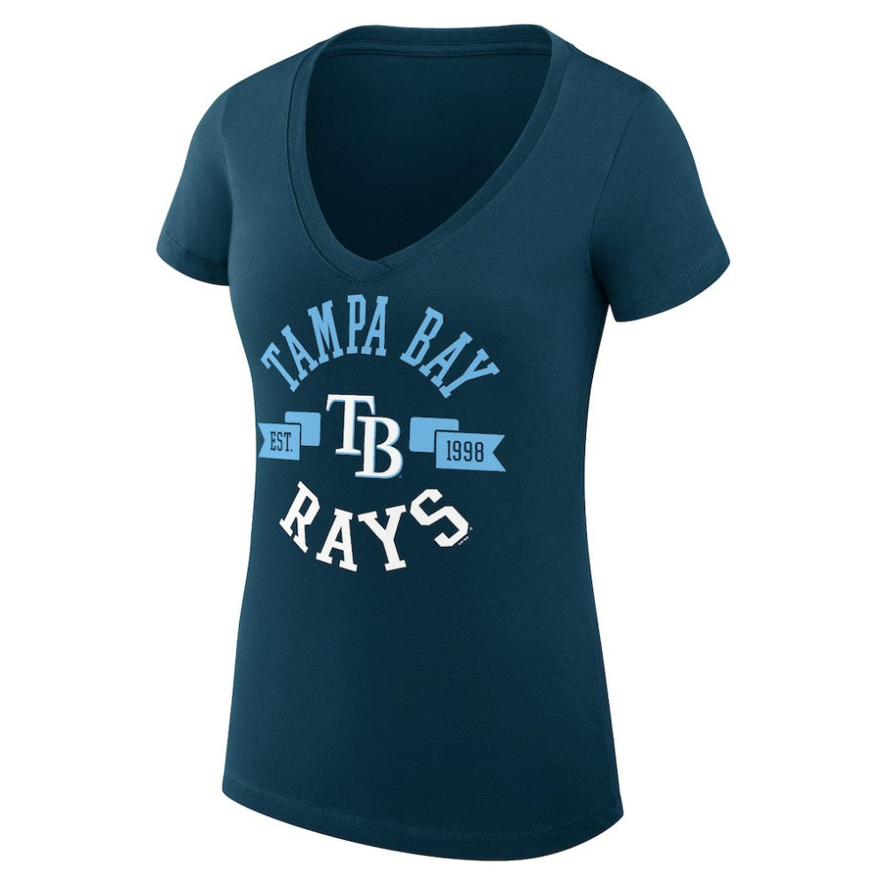 Tampa Bay Rays G-III 4Her by Carl Banks Women's Super-Slim Fit Lightweight City Graphic V-Neck T-Shirt - Navy