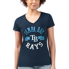 Tampa Bay Rays G-III 4Her by Carl Banks Women's Super-Slim Fit Lightweight City Graphic V-Neck T-Shirt - Navy