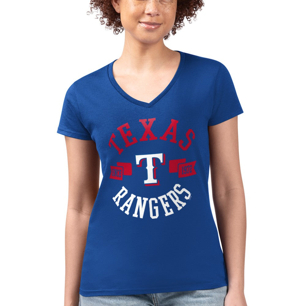 Texas Rangers G-III 4Her by Carl Banks Women's Super-Slim Fit Lightweight City Graphic V-Neck T-Shirt - Royal