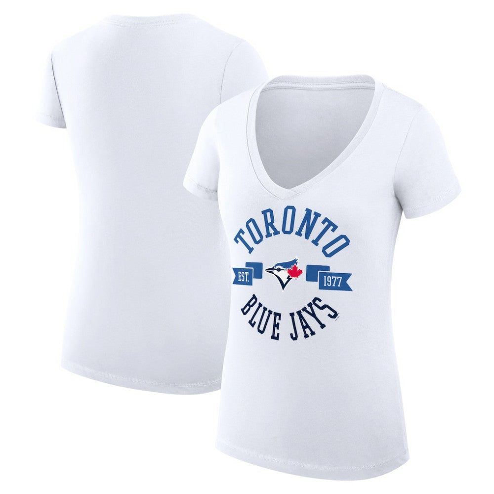 Toronto Blue Jays G-III 4Her by Carl Banks Women's Super-Slim Fit Lightweight City Graphic V-Neck T-Shirt - White