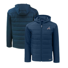 Atlanta Braves Cutter & Buck Stars & Stripes Evoke Hybrid Eco Softshell Recycled Full-Zip Hoodie Jacket - Navy