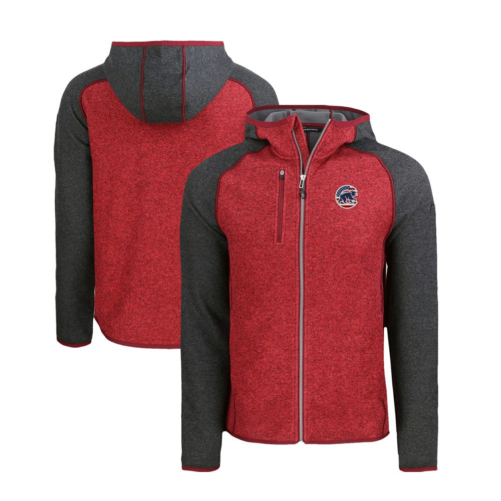 Chicago Cubs Cutter & Buck Stars & Stripes Mainsail Sweater-Knit Full-Zip Hoodie - Heather Red/Heather Charcoal