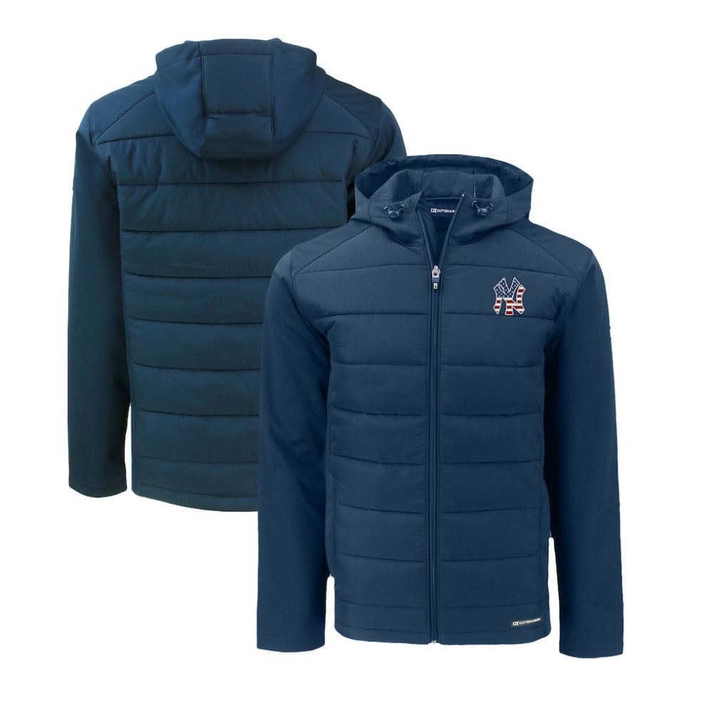 New York Yankees Cutter & Buck Stars & Stripes Evoke Hybrid Eco Softshell Recycled Full-Zip Hoodie Jacket - Navy