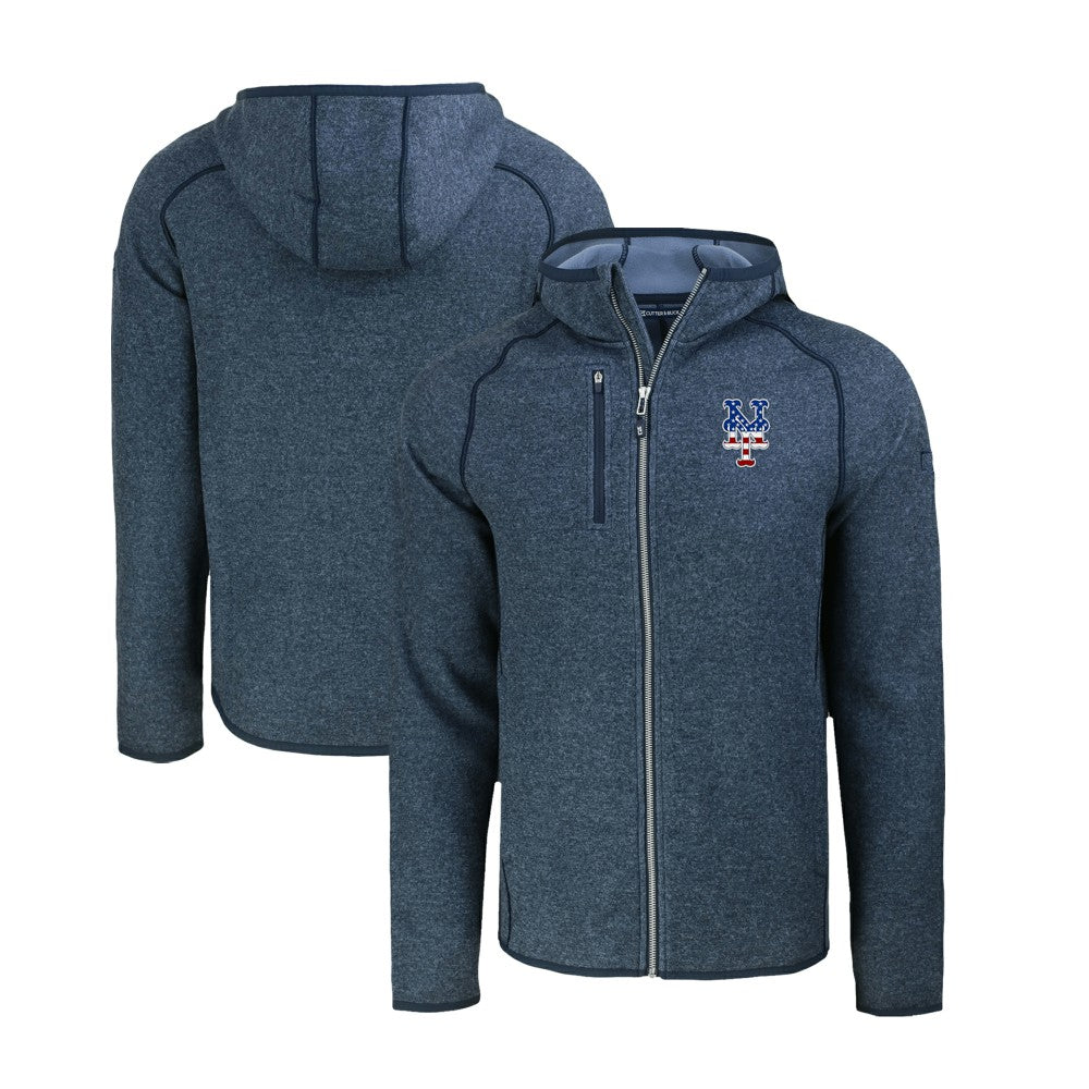 New York Mets Cutter & Buck Stars & Stripes Mainsail Sweater-Knit Full-Zip Hoodie - Heather Navy