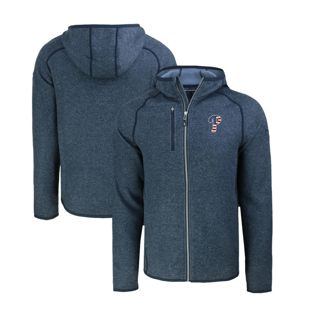 Philadelphia Phillies Cutter & Buck Stars & Stripes Mainsail Sweater-Knit Full-Zip Hoodie - Heather Navy