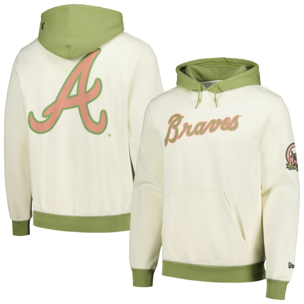 Atlanta Braves Color Pop Pullover Hoodie - Cream/Green | New Era