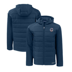 Chicago Cubs Cutter & Buck Stars & Stripes Big & Tall Evoke Hybrid Eco Softshell Recycled Full-Zip Hoodie Jacket - Navy