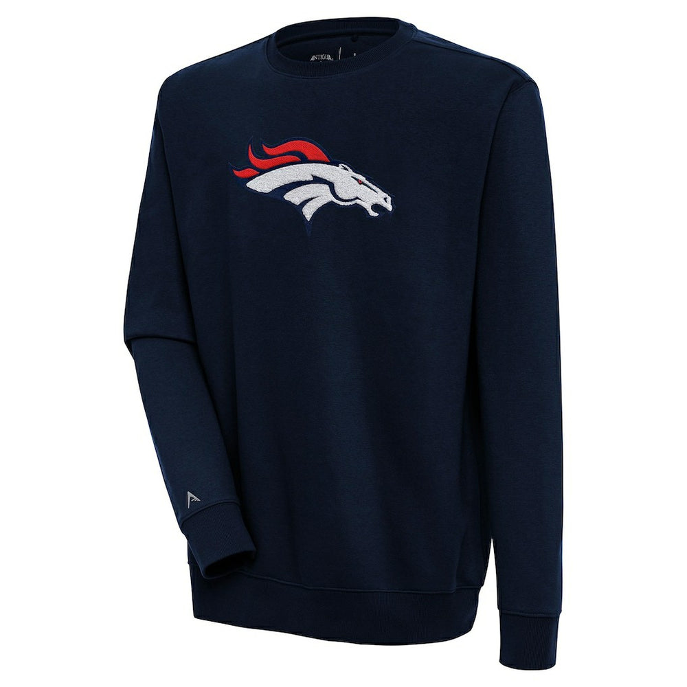 Denver Broncos Antigua Victory Crewneck Pullover Sweatshirt - Navy sale