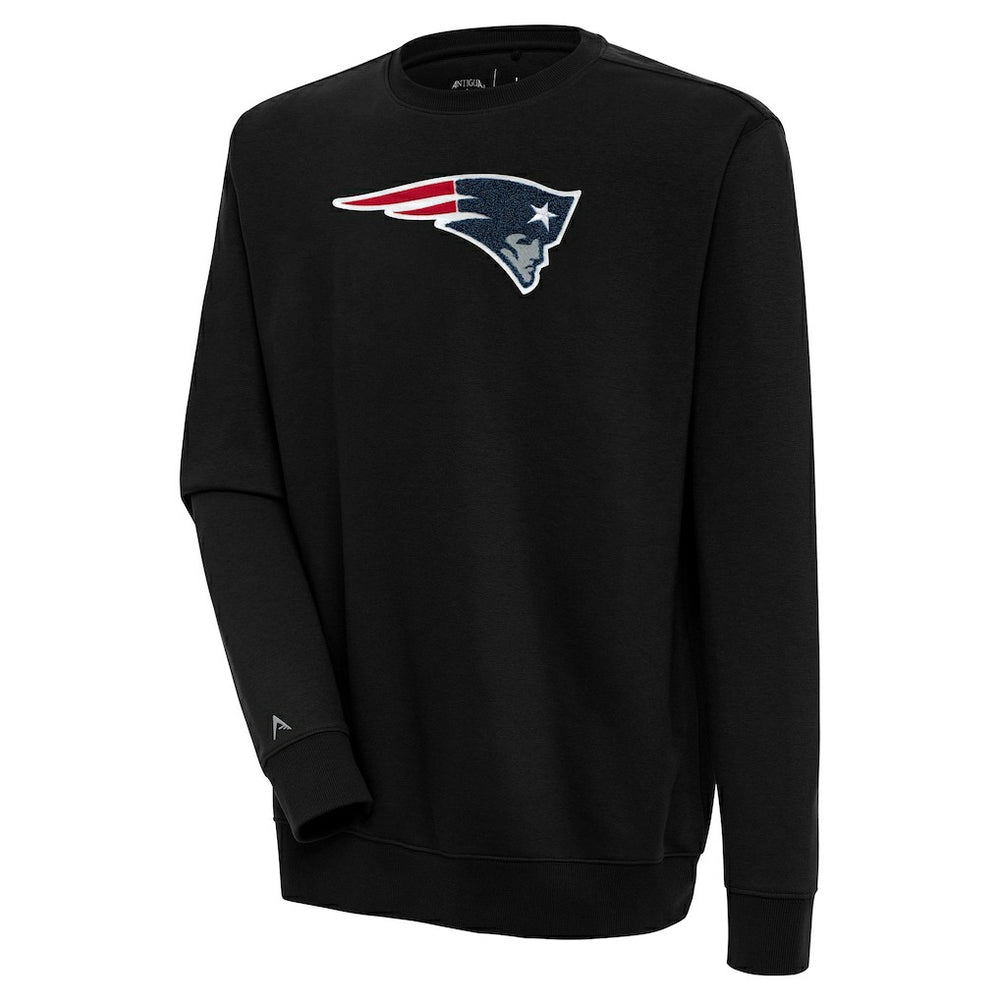 New England Patriots Antigua Victory Crewneck Pullover Sweatshirt - Black discount