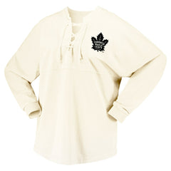 Toronto Maple Leafs Fanatics Women's Original Six Lace-Up Spirit Jersey Long Sleeve T-Shirt Cream