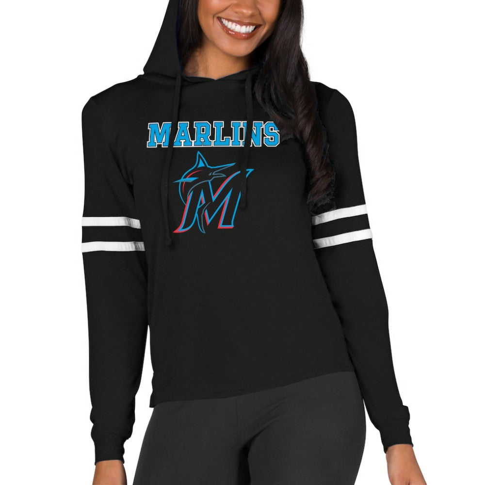 Miami Marlins Concepts Sport Women's Marathon Lightweight Lounge Pullover Hoodie - Black